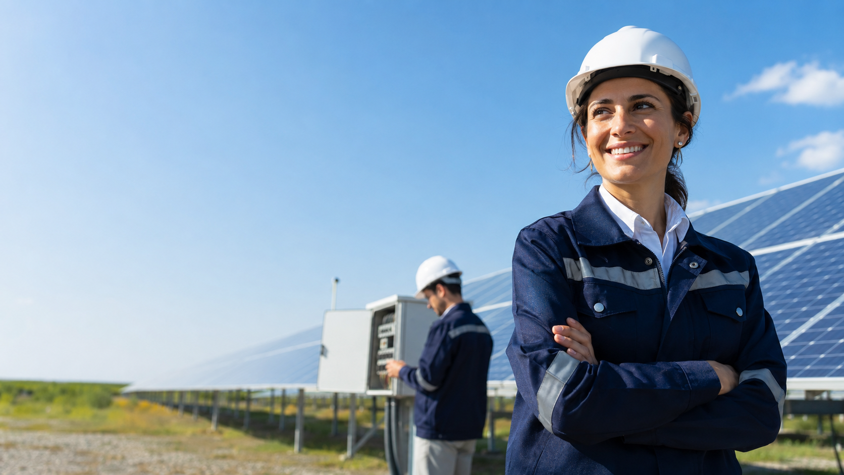 Safety engineer working at a solar energy site