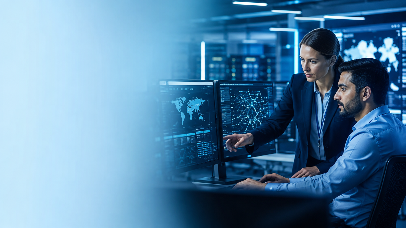 Information security specialists monitoring digital systems