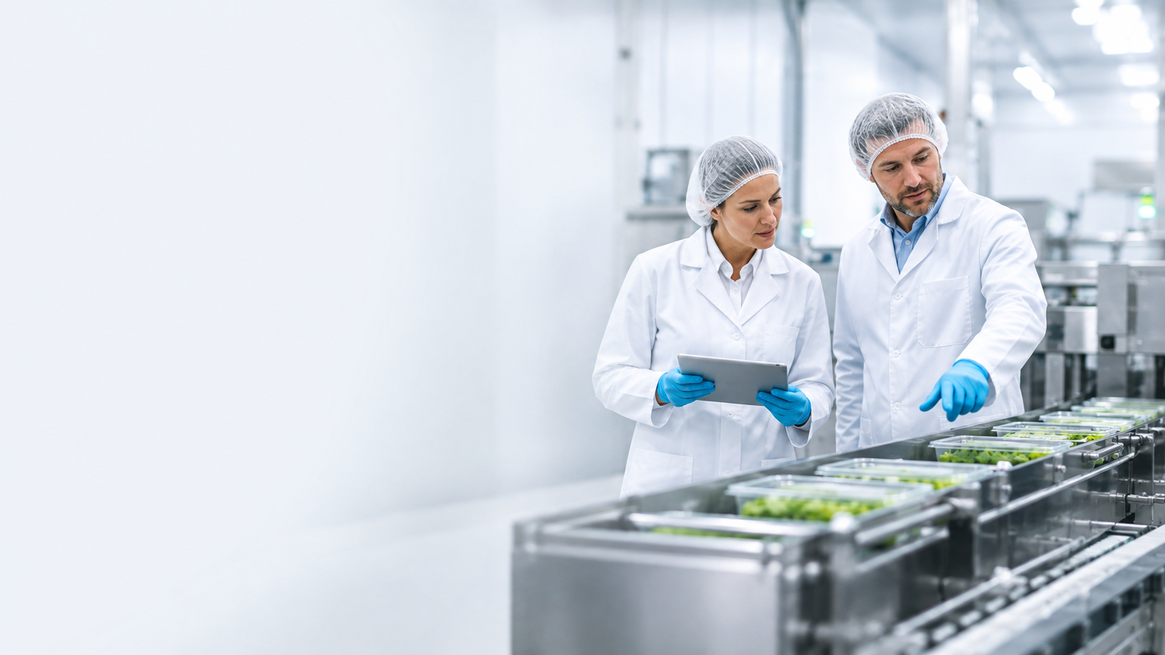 Food production specialists performing a quality inspection