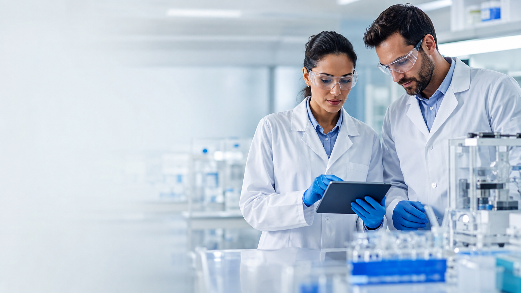 Laboratory specialists reviewing quality data