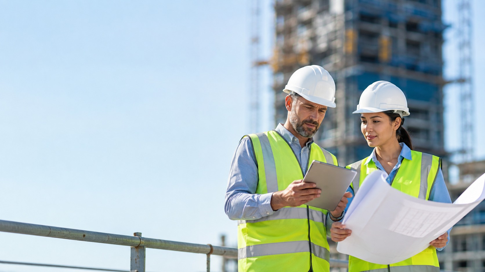 Inspection professionals reviewing a construction project