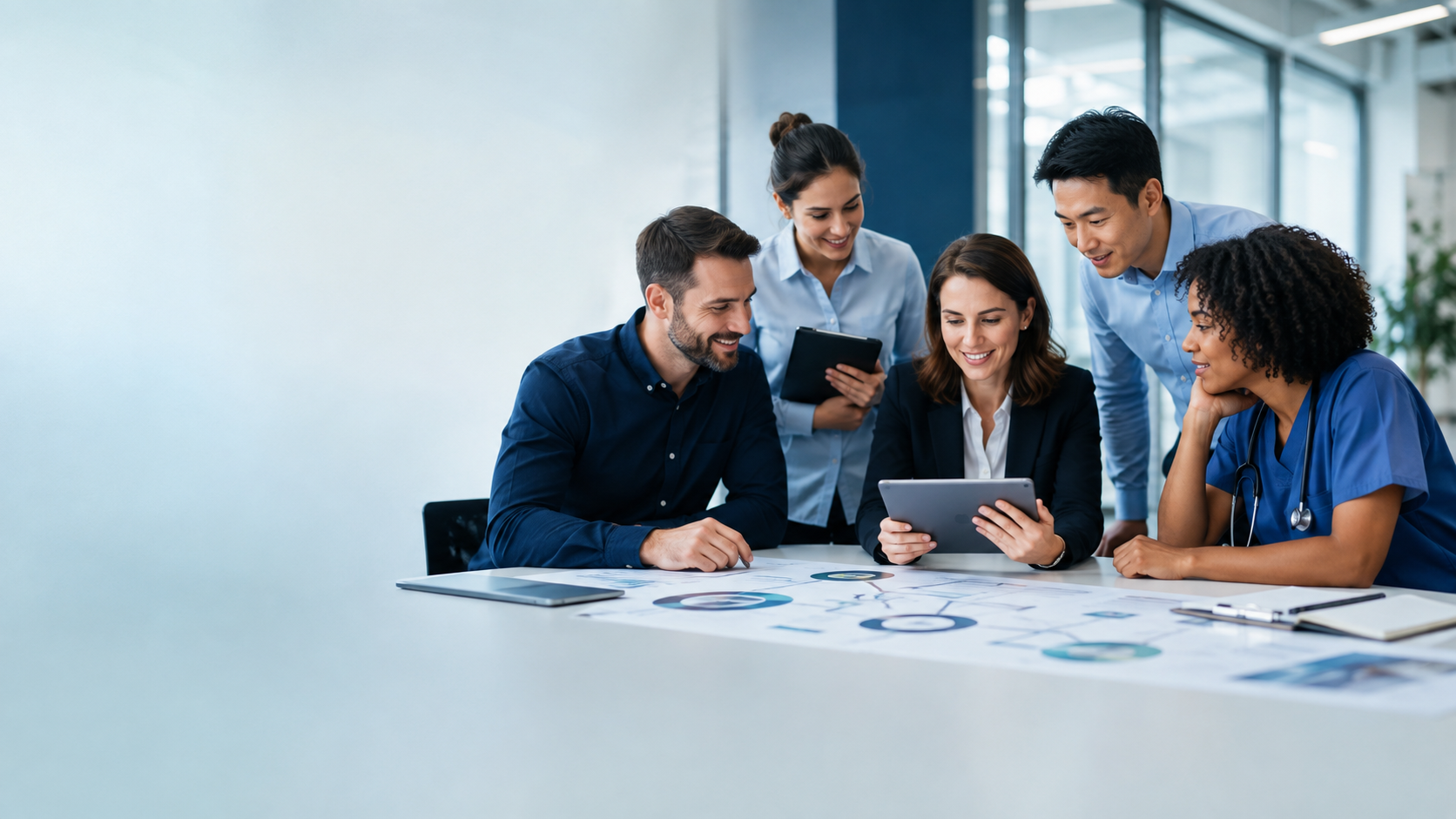 Cross-industry team collaborating during professional training