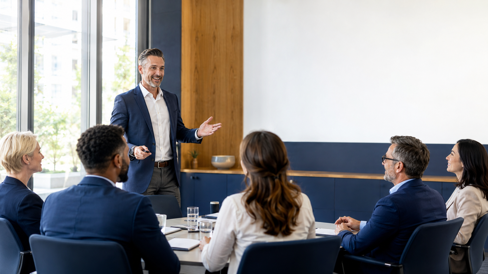 Professional leading a management workshop
